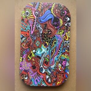 3D Colorful Abstract Metal Rolling Tray w/ Magnetic Lid Psychedelic Art Design